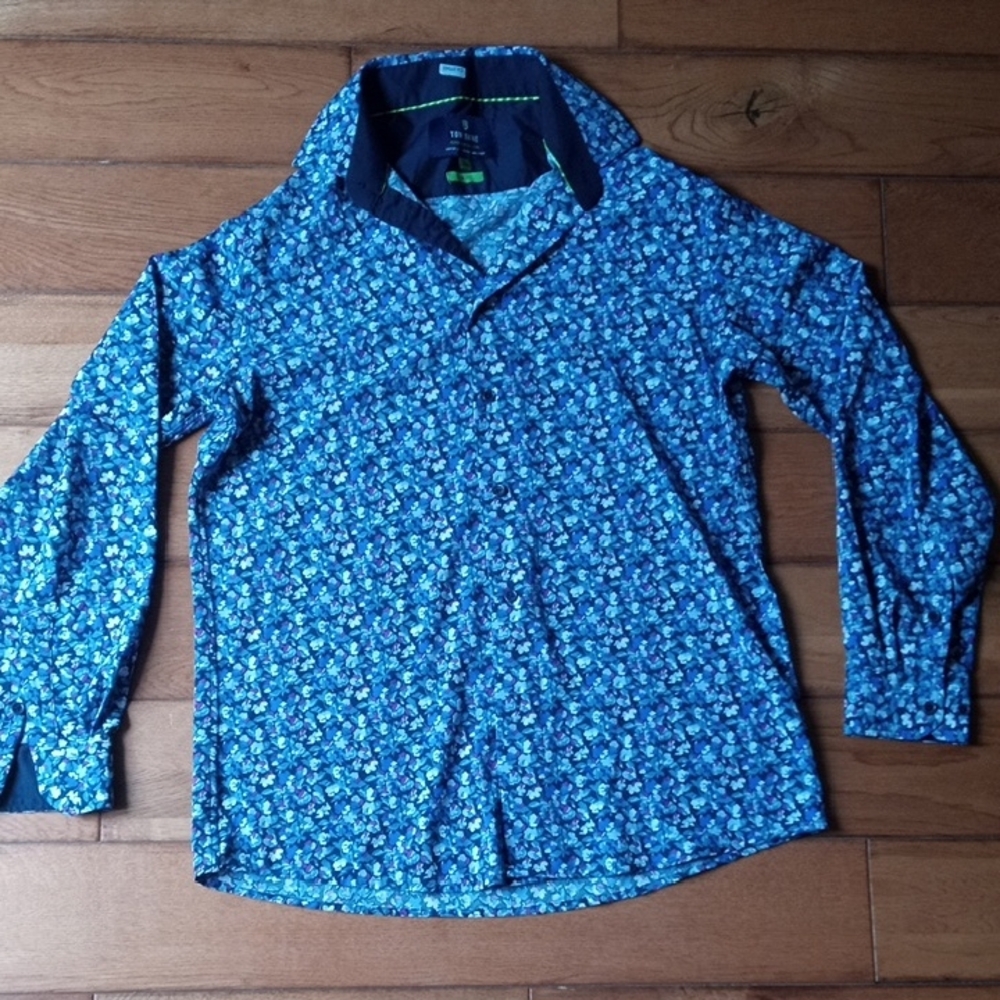 Men's Blue Floral Casual Button Down Shirt